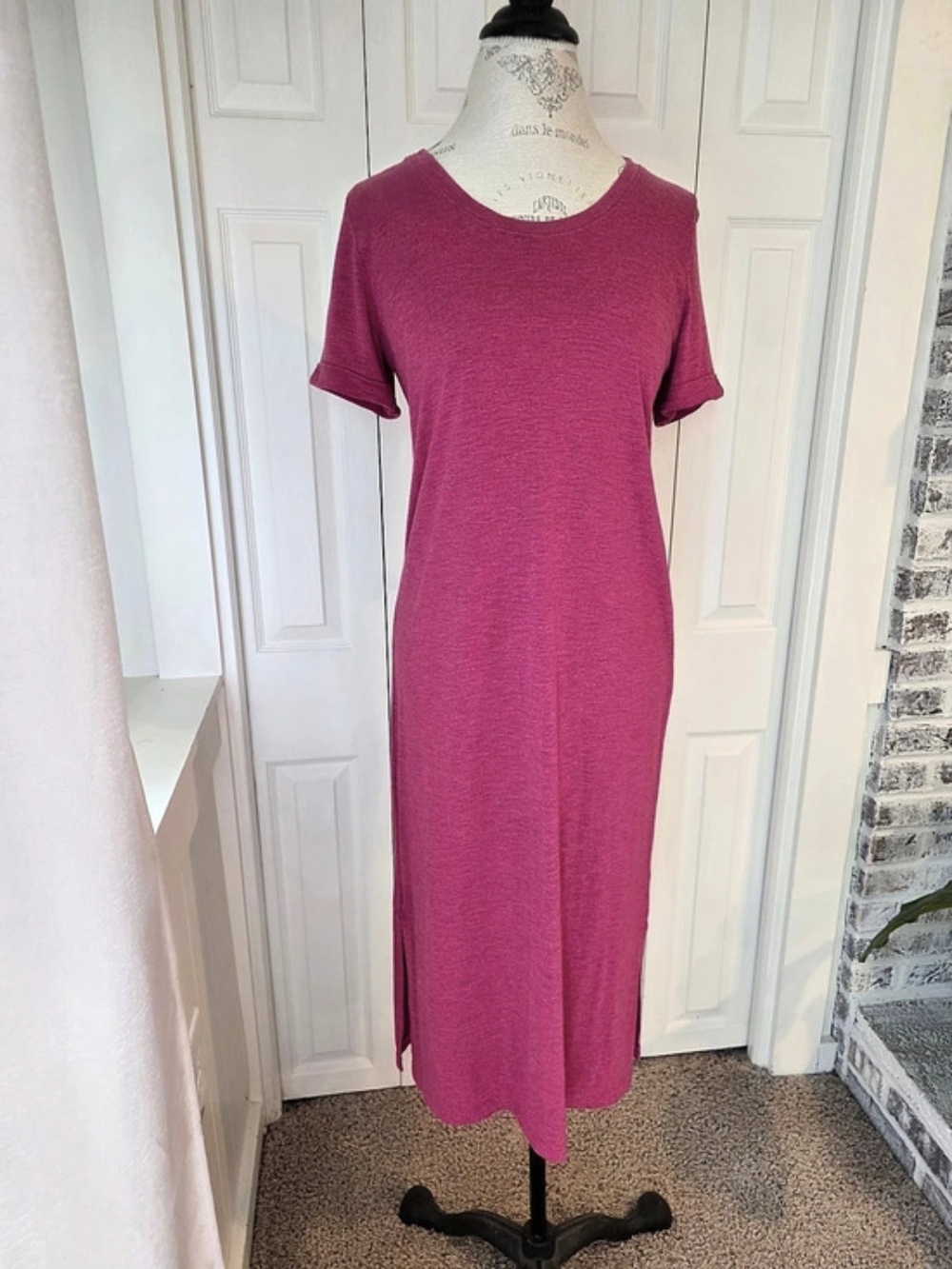 Jessica Simpson berry pink slub knit midi t-shirt dress Medium Like New